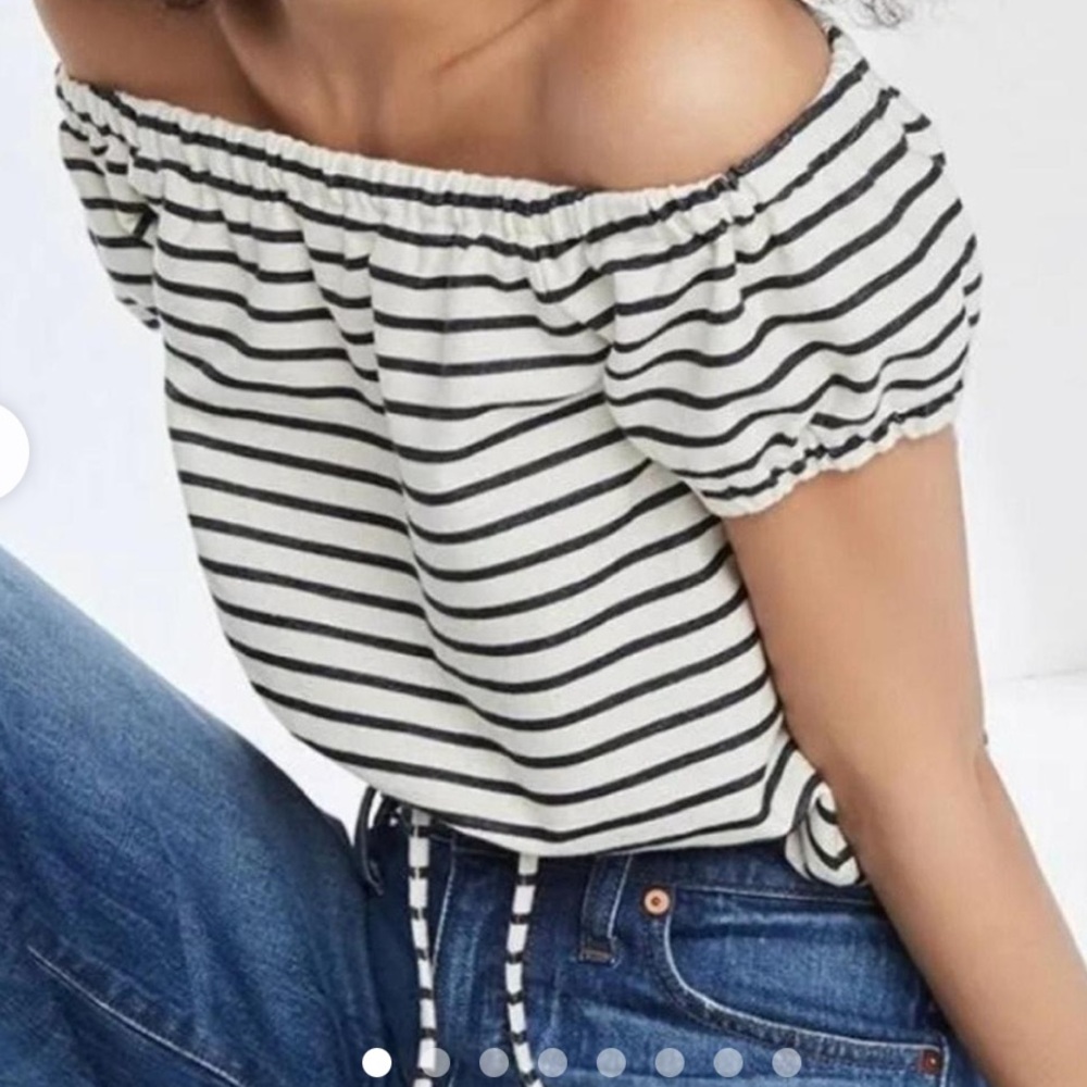 Madewell Black and White Striped Off Shoulder Top